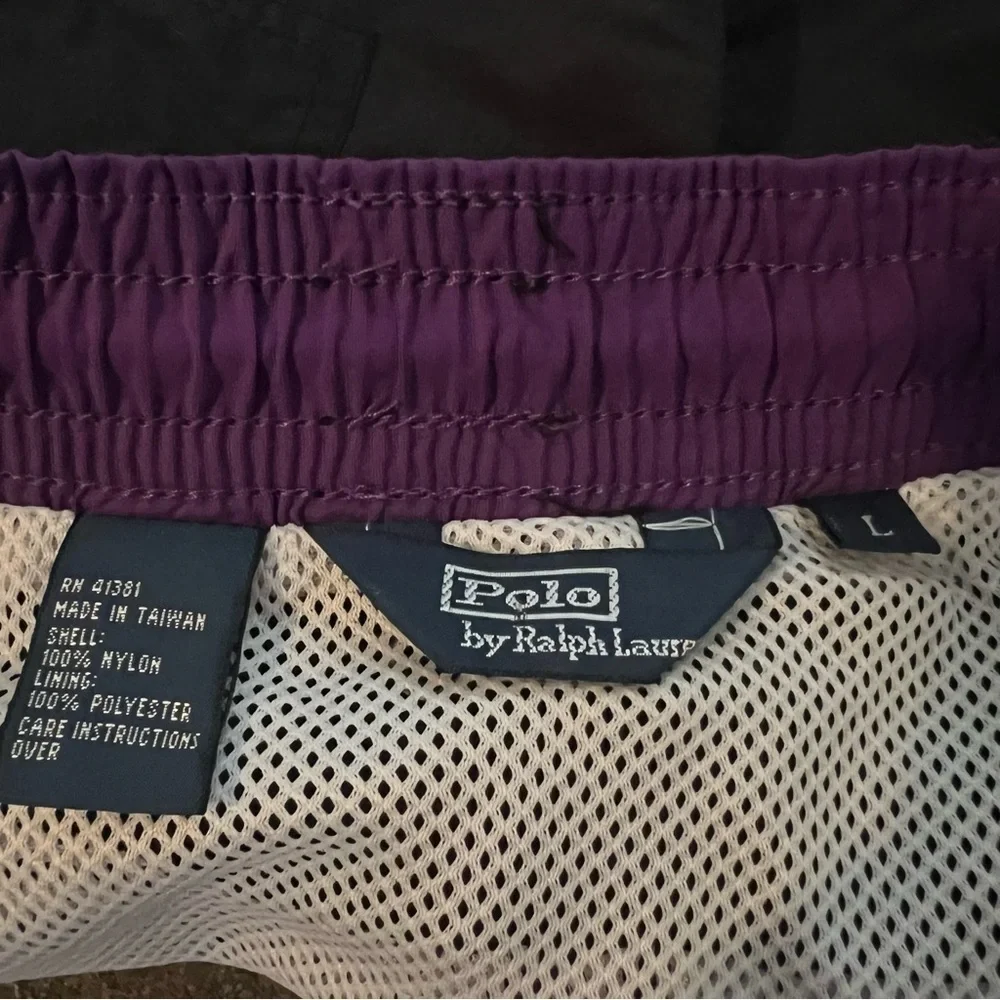 Ralph Lauren Polo Swim Trunks Bathing Suit Size L Black Purple 3 pockets